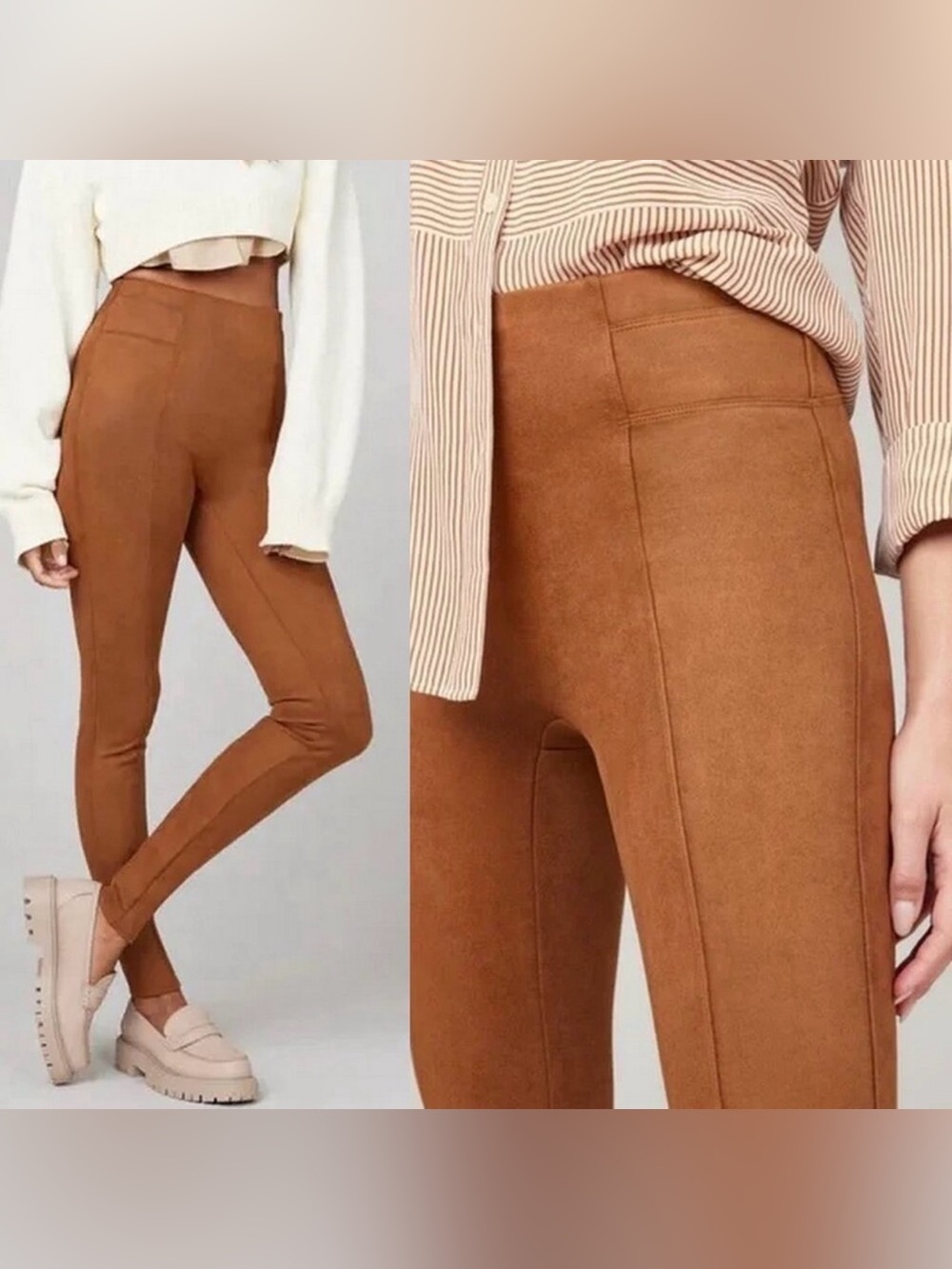 Spanx Faux Suede Leggings Rich Caramel Tan MSRP $128 NWT Slimming Control Size M